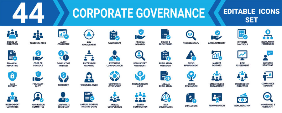 Corporate governance editable icons set vector illustration mega pack for business