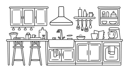 Obraz premium Modern kitchen with stainless steel appliances and wooden countertops in a bright room Vector