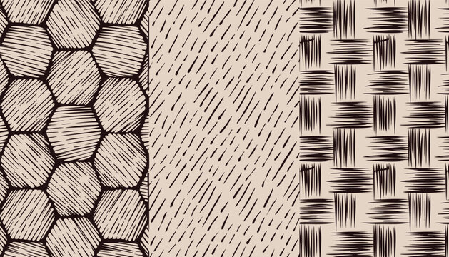 Close up of woven textures netting plain weave and twill patterns