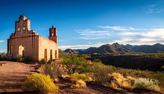 abandoned church overlooking picturesque valley in alamos sonora mexico