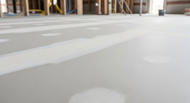 Unfinished matte drywall surface in a construction interior, ready for painting