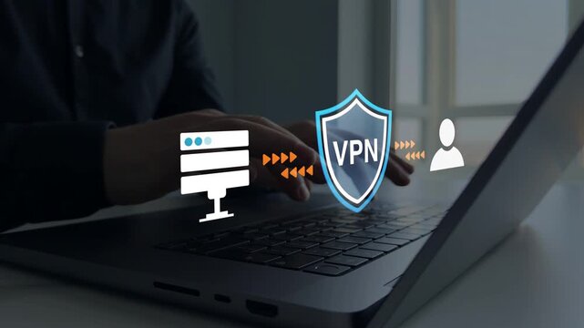 Cybersecurity and VPN protection concept showing secure online access, encrypted communication and private internet browsing.