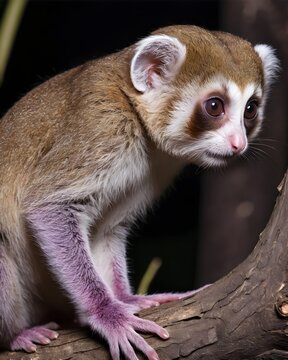 A pygmy slow loris  fantasy animal, fictional species  in a lunar crest