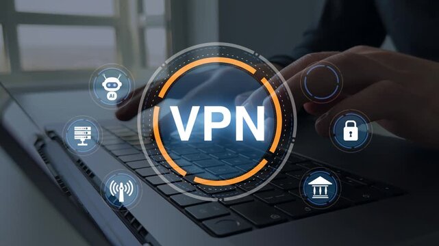 Secure VPN connection concept with encrypted internet access, online privacy, cyber protection and anonymous digital communication technology.