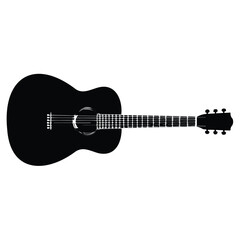 Fototapeta premium Black silhouette of acoustic guitar instrument isolated on a simple white background art.
