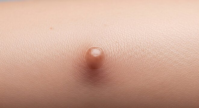 Close up of a small pimple on human skin texture.