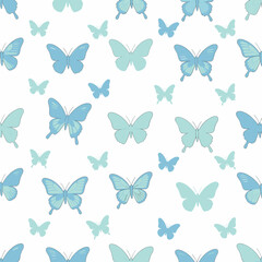 Naklejka premium Blue Butterflies Flying Pattern on White Background