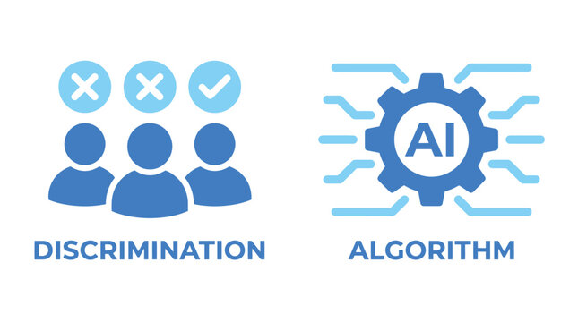 Vector graphic illustration AI algorithm and discrimination icons