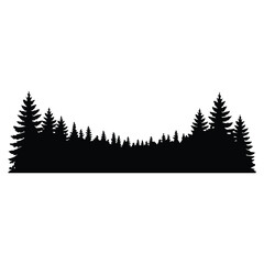 Obraz premium Pine tree forest silhouette panorama with evergreen conifer woods nature landscape illustration.