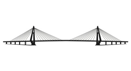 Fototapeta premium A modern cable stayed bridge silhouette against a plain white background.