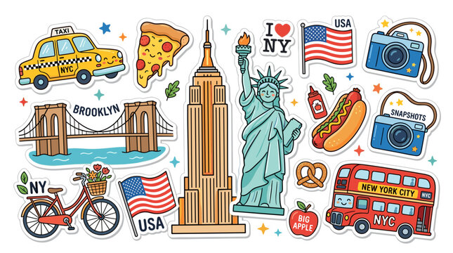 New York City Icon Symbols Collage.