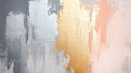 Fototapeta premium Textured artwork displays metallic gold, peach, and gray hues, highlighting artistic expression and contemporary design in a vibrant composition