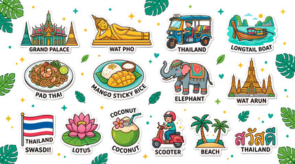 Obraz premium Thailand icons and symbols collage illustration.