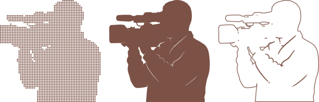 Cameraman silhouette operating a professional video camera videographer filming