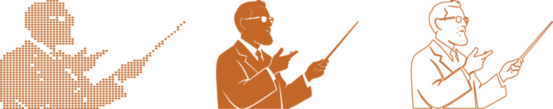 Professor with Pointer and Dotted Silhouette Giving a Lecture vector gesturing