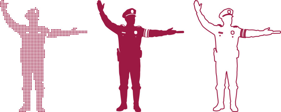 Traffic Controller with Arms Extended and Dotted Silhouette three officer