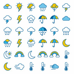 Obraz premium Weather Icons Set Vector Illustration Flat Design