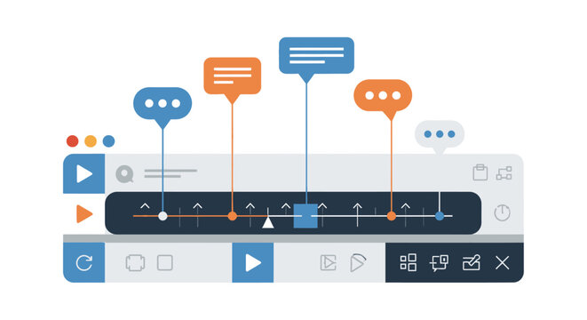 Video Editing Software Interface Illustration with Timeline and Annotation Bubbles for Content Creation