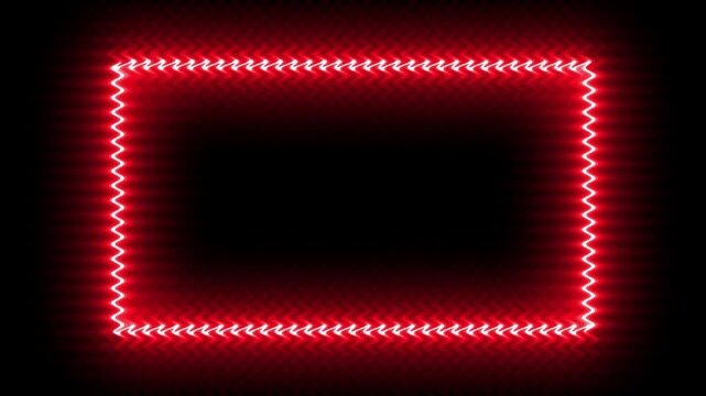 Red neon square frame pulsing and shrinking in dark background footage
