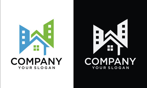 Modern Real Estate Logo with Building and House Symbol, Property Branding Design