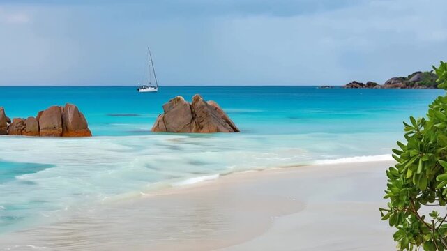Seychelles island in Africa. Anse Source D'Argent, paradise beach. La Digue at Anse Lazio.