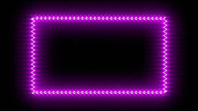 Neon pink square frames pulsing with light across three video frames