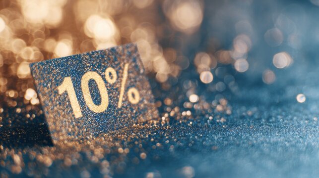 Discount offer of ten percent on a shiny background with glitter