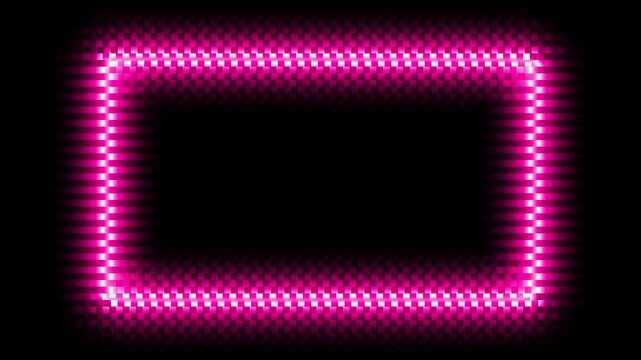 Pink neon rectangle frames pulsate and brighten across black background