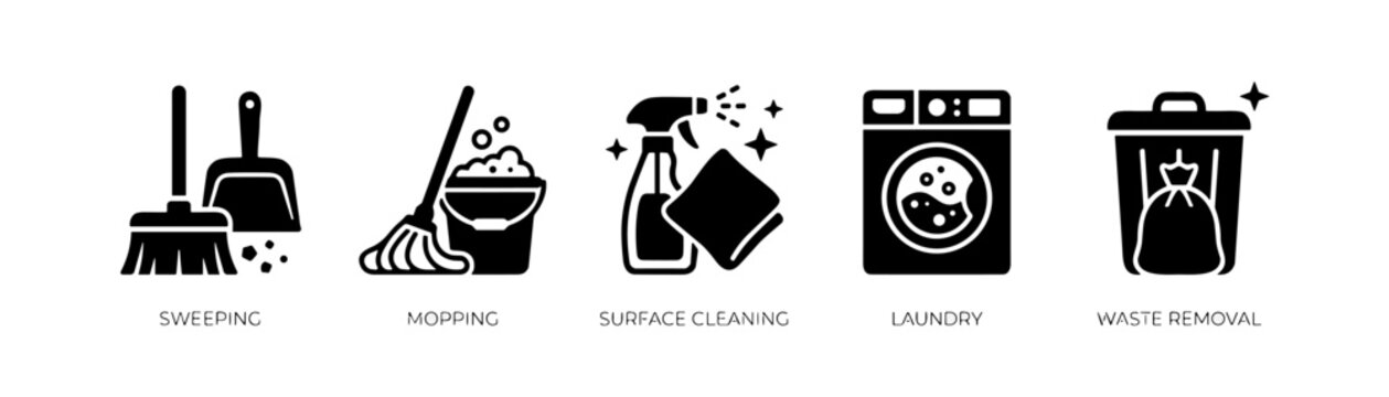 Household Cleaning and Chores Glyph Icons Set