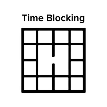 Time Blocking Grid Icon, Minimalist Calendar Grid Plan with Text Lettering Representing Productivity Schedule and Time Management Isolated on White Background