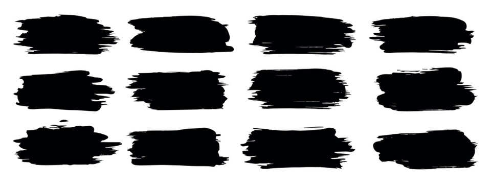 Set of black ink paint splashes brush strokes vector. Rectrangle shape brush strokes. Set of paint brush stroke and abstract grunge banner.
