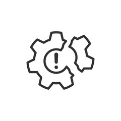 Obraz premium Gears with exclamation mark, linear icon. System warning and technical issue. Line with editable stroke