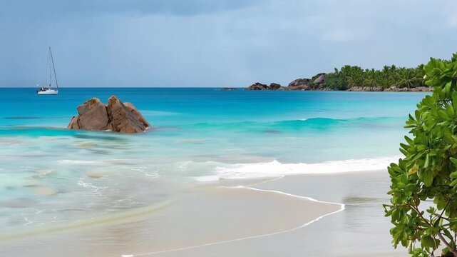 Seychelles island in Africa. Anse Source D'Argent, paradise beach. La Digue at Anse Lazio.