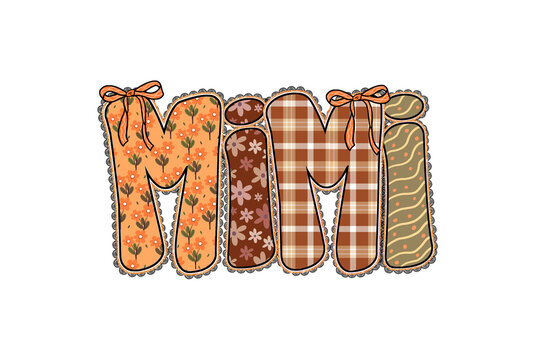  Fall Autumn Patchwork Lettering Mimi Sublimation Design