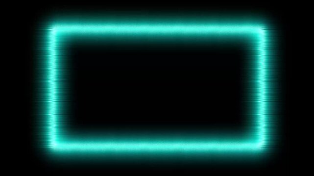 Blue neon rectangle frame on black background a glowing frame