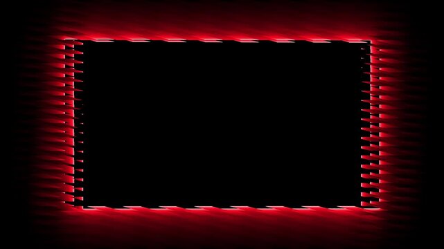 Red neon light frame on black background a rectangular frame