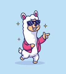 Fototapeta premium Cute Cool llama rocking cartoon farm, goat, lama, llama, alpaca, business, sign, lovely, tie, domestic, success, design, office, finance, symbol, fashion, illustration, isolated, financial, animal, mo