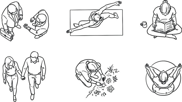 Top View People Vector Illustration Set of Isometric Daily Activities Characters