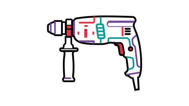 Heavy-duty masonry boring device with lateral grip and vibrant rainbow borders. Flexible path graphic for industrial or construction themes with modifiable border thickness for handyman dads.