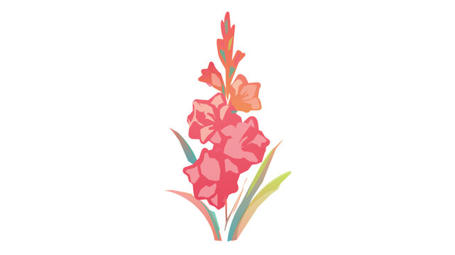 Luminous pink gladiolus spires rendered in a hand-painted aquarelle vector style with rich hues. Elegant multi-toned botanical accent perfect for herbarium-inspired artwork, celebration cards, and