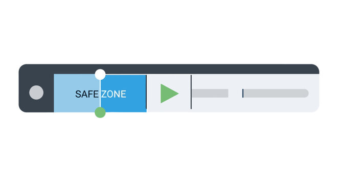 Video Editing Interface Graphic with Safe Zone Indicator and Media Player Controls