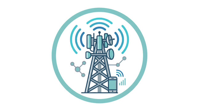Cell tower icon isolated with wireless communication signal technology and telecommunication network symbol design