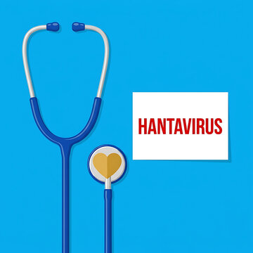 Stethoscope and text hantavirus on blue background for healthcare concept  medical tool