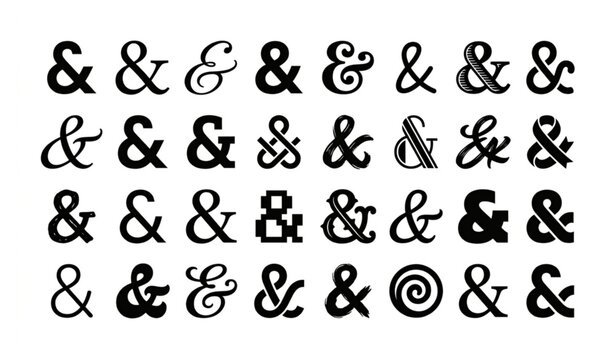 Decorative ampersand typography icon set black vector illustration