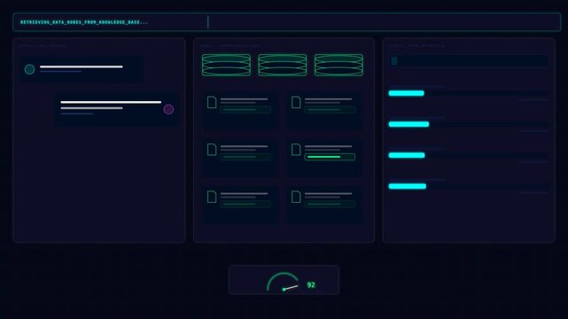 Dynamic motion animation of futuristic digital interface with adjustable sliders and glowing elements for user interaction and control in technology-themed video.