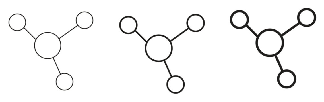 Minimalist molecule icon set with adjustable stroke weights, scientific atom connection symbols, linear chemical structure vector graphics