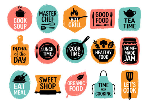 Cooking badge set with master chef and healthy food label