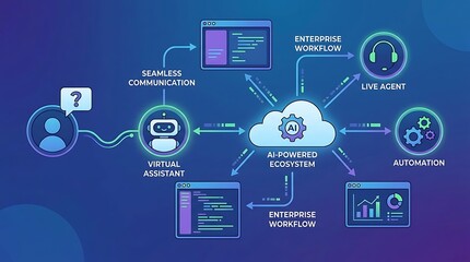 Naklejka premium Ai powered ecosystem with virtual assistant and seamless communication