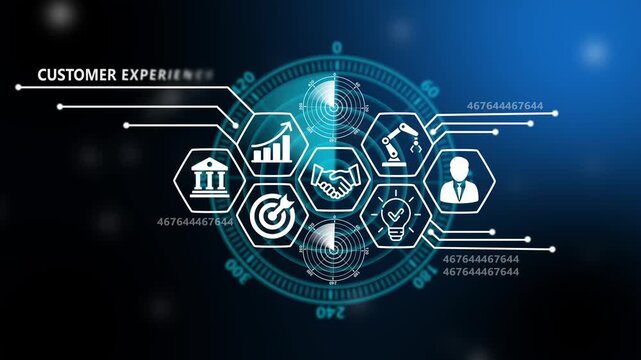 Customer Experience Management and Digital Transformation Technology Background. Digital Rader searching system concept. signal waves, searching icon. 4k video
