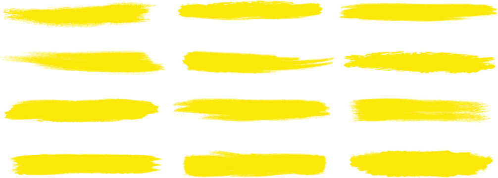 Collection of yellow highlighter brush strokes, rough marker lines, and vibrant paint swatches for text background.